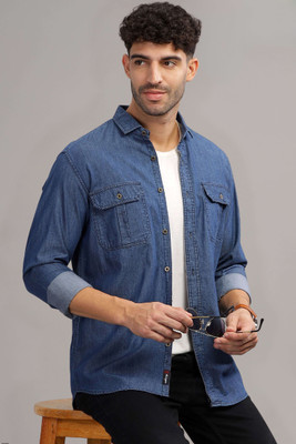 7th Legion Men Washed Casual Dark Blue Shirt