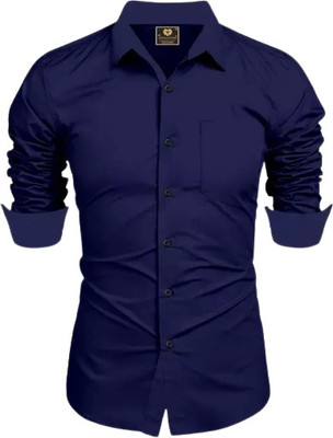 uvwholesale Men Solid Casual Dark Blue Shirt