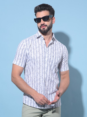 CRIMSOUNE CLUB Men Striped, Printed Casual Grey Shirt