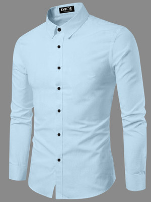 EVIQE Men Solid Casual Light Blue Shirt