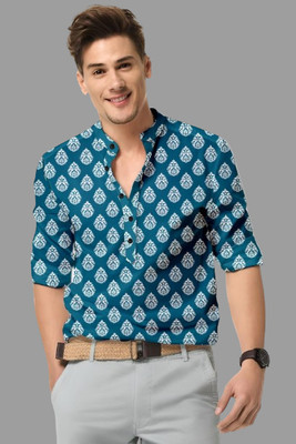 ISUEL FAB Men Printed Casual Dark Blue Shirt