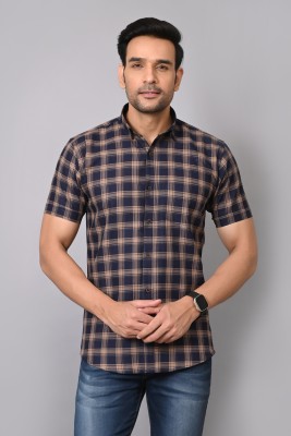 HUMMINGO Men Checkered Casual Brown Shirt