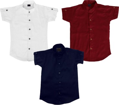 Kuwarshah Boys Solid Casual Maroon, White, Dark Blue Shirt(Pack of 3)