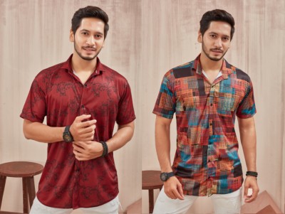 FoxGlow Men Printed Casual Maroon Shirt(Pack of 2)