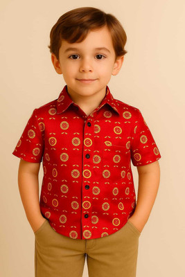 Janmangal Creation Boys Striped Casual Red Shirt
