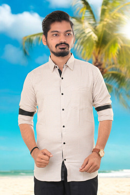 PUBHIZA Men Checkered Casual Yellow Shirt