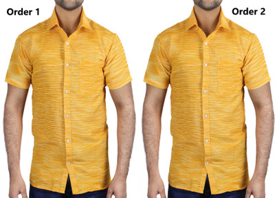AuzaSho Collection Men Self Design Casual Yellow Shirt(Pack of 2)