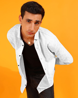 INDICLUB Men Self Design Casual White Shirt