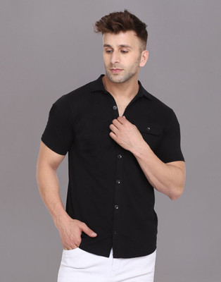 GEUM Men Solid Casual Black Shirt