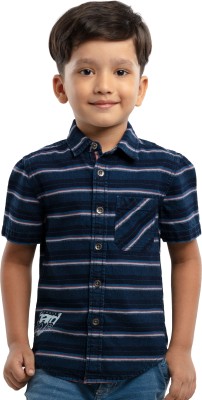 Under Fourteen Only Boys Striped Casual Dark Blue, Red, White Shirt