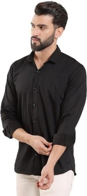 Squeezershirts Men Solid Party Black Shirt