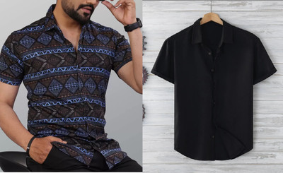 GrecoClothStore Men Printed Casual Blue Shirt