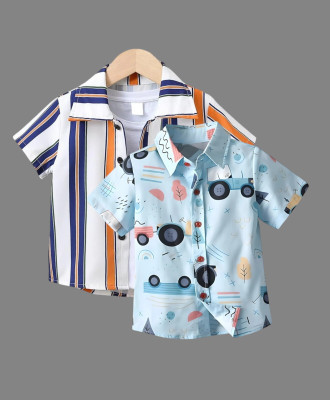 KILLER Boys Printed Casual Blue, Red Shirt(Pack of 2)