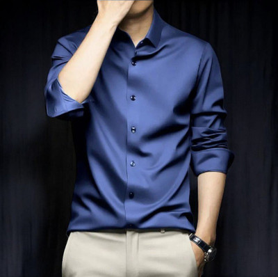 FashionVouge Men Solid Casual Blue Shirt