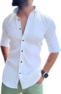 Khodalchoru Men Self Design Casual White Shirt