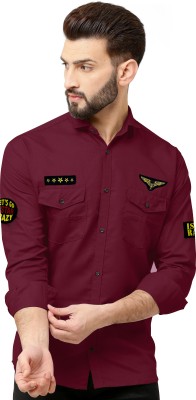 Bhumi Cotton Hub Men Self Design Casual Red Shirt