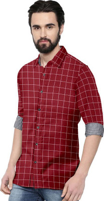 SURRT FASHION Men Checkered Casual Maroon Shirt