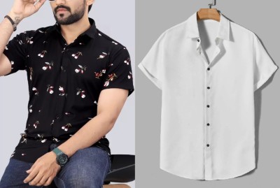 FoxGlow Men Printed, Solid Casual Black Shirt