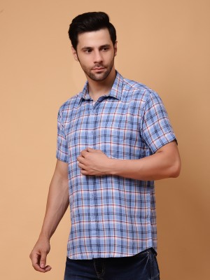 Zinovia Men Checkered Casual Blue Shirt