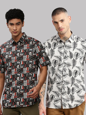 TIGERSNAKE Men Printed Casual Multicolor, White Shirt(Pack of 2)