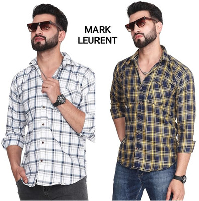 Mark Leurent Men Checkered Casual Yellow Shirt
