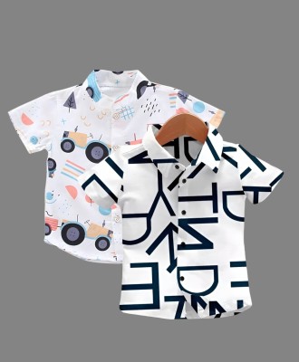 Billion Baby Boys Printed Casual White, Dark Blue Shirt