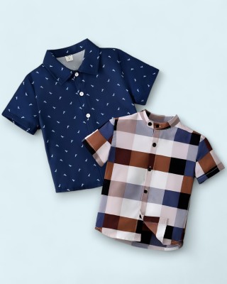 D MON VY Boys Printed Casual Multicolor Shirt(Pack of 2)