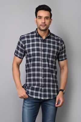 HUMMINGO Men Checkered Casual Blue Shirt