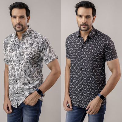 AuzaSho Collection Men Printed Casual Black Shirt(Pack of 2)
