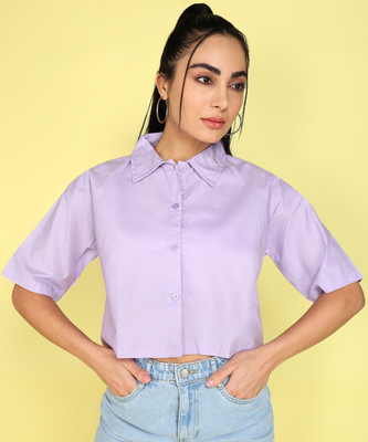 KASHIAN Women Solid Casual Purple Shirt