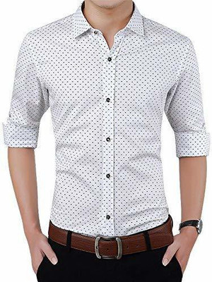 GAINELL Men Printed Casual White, Black Shirt