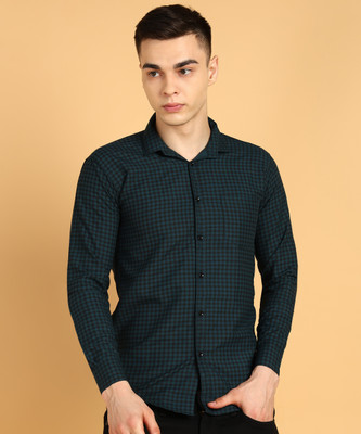 METRONAUT Men Checkered Casual Dark Green Shirt