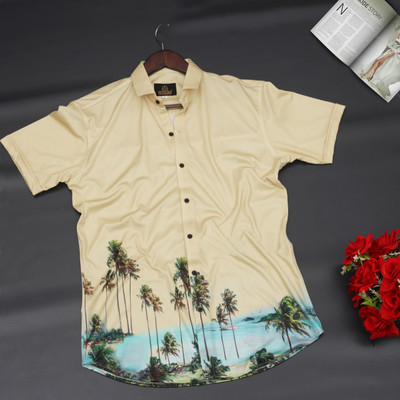 HouseOfCommon Men Printed Casual Beige Shirt