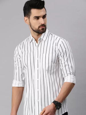 RODEIZ Men Striped Casual White Shirt