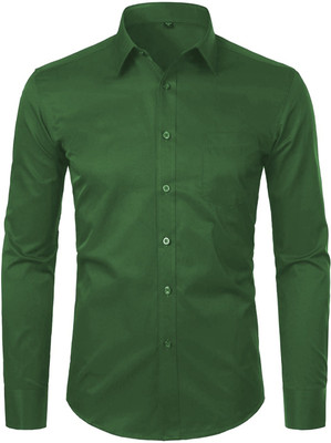 Life Roads Men Solid Casual Dark Green Shirt