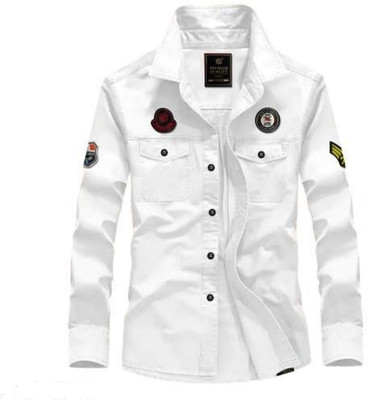 TorontoCN Men Solid Casual White Shirt