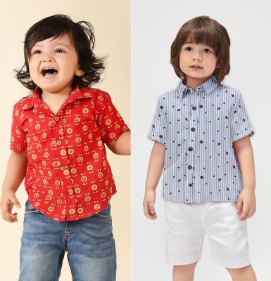 Janmangal Creation Boys Printed, Solid Casual Red Shirt(Pack of 2)