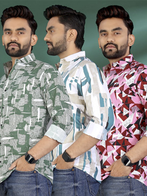 ADWYN PETER Men Printed Casual Multicolor Shirt(Pack of 3)