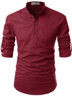 Springberry Men Solid Straight Kurta(Maroon)