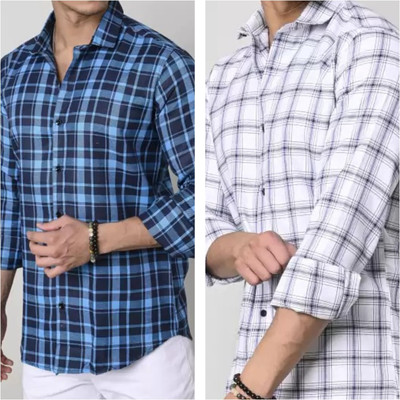 Men Checkered Casual White Shirt