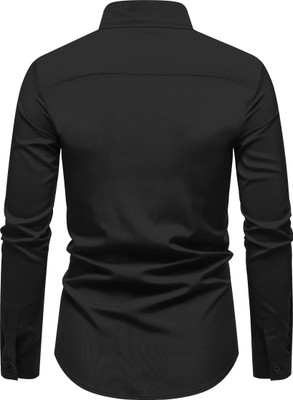 JessNX Men Solid Casual Black Shirt