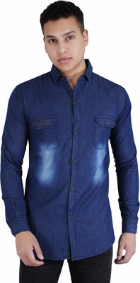 SN Dresses Men Self Design Party Blue Shirt