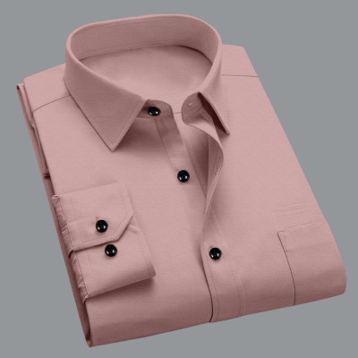 HouseOfCommon Men Solid Casual Pink Shirt