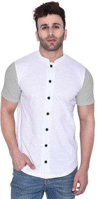 Blisstone Men Color Block, Solid Casual White, Silver Shirt