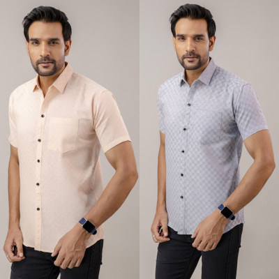 Shozaai Collection Men Checkered Casual Grey Shirt(Pack of 2)