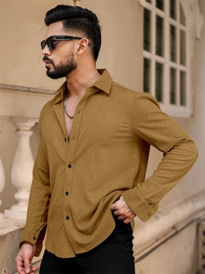 Khushi Creation Men Self Design Casual Yellow Shirt