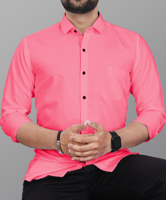 EVIQE Men Solid Casual Pink Shirt