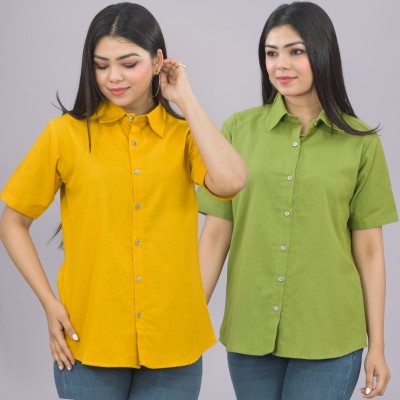 QuaClo Women Solid Casual Light Green, Yellow Shirt(Pack of 2)