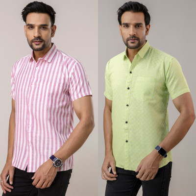 AUZAAI COLLECTION Men Self Design, Striped Casual Multicolor Shirt(Pack of 2)