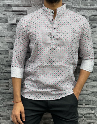 MANISHA Men Printed Straight Kurta(White)